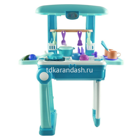 Игровой набор "Кухня" 20х47х56см голубая, 20 предметов, в чемодане, пластик (свет, звук) 1898354