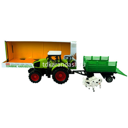 Трактор "Ферма" 32х11х10см с прицепом и животными, пластик 2143567/4155B