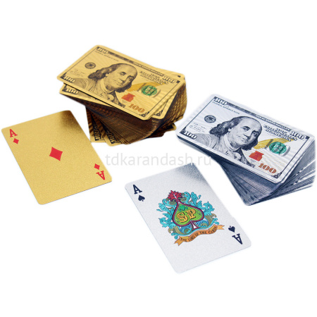 Карты игральные "Доллары" 54шт. пластик (золото, серебро) Y8961-19