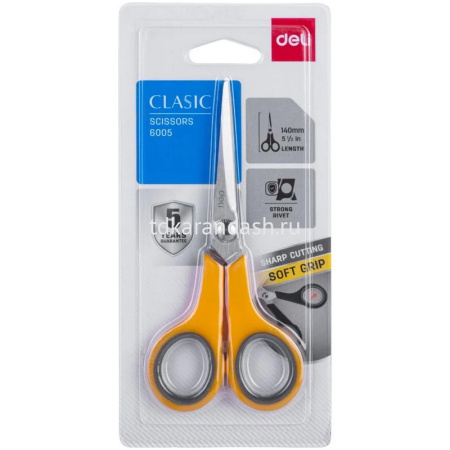 Ножницы 14cм "Deli" сталь, ручки пластик Soft-touch, черные E6005 от магазина "Карандаш"