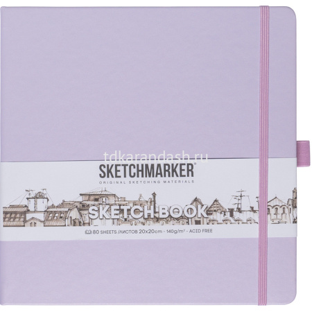 Скетчбук 20х20см 80л 140г/м2 "Sketchmarker" на резинке, твердая обложка, фиолетовый пастельный