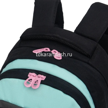 Рюкзак 30х39х20см, 760гр, 3 отделения, 4 кармана, черный/мятный, с брелком RG-562-2/1 от магазина "Карандаш"