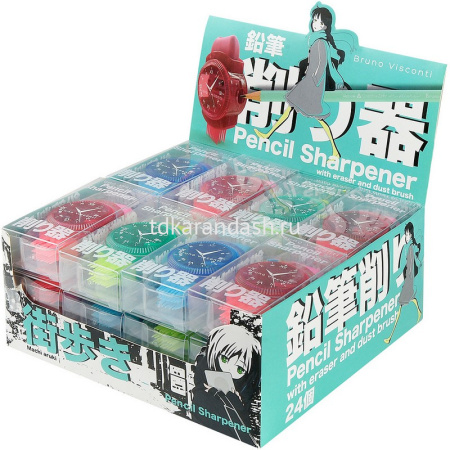 Точилка 1 отв. "Manga Anime. City" с контейнером, ластиком и щеткой, пластик, 3 цвета 35-0056 от магазина "Карандаш"