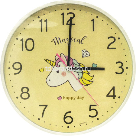Часы настенные Единорог 25см, 3 цвета, пластик  Y8155-19 от магазина "Карандаш"