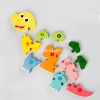 Пазл-сортер "Динозавр" 30х13см объемный, дерево, 12 видов 11401-24 от магазина "Карандаш"