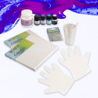 Набор для рисования "Флюид Арт.Космос" (краски, медиум, холсты, стаканы, перчатки, палочки, блестки) от магазина "Карандаш"