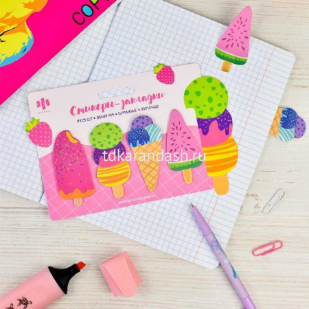 Клейкая закладка бумажная 30х65мм 60л "Мороженое" цвет ассорти, фигурная 66588 от магазина "Карандаш"