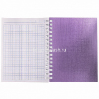 Записная книжка А6 80л клетка на спирали, бумвинил металлик фиолетовый 80ЗК6бвВ1гр от магазина "Карандаш"