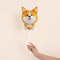 Шар воздушный 38см(15") на палочке "Мини. Корги" с клапаном, фольга 26650 от магазина "Карандаш"