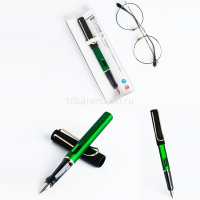 Ручка перьевая 0,38мм синяя, зеленый корпус софт тач, 1 картридж 3920/11729-24 от магазина "Карандаш"