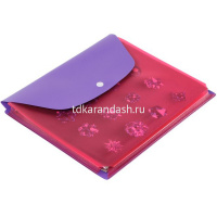 Папка-конверт на кнопке А5 пвх, с расширением 2,5см, фиолетовая/розовая 2915-110/132 от магазина "Карандаш"