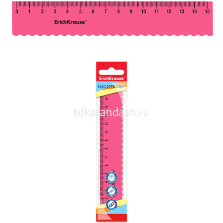 Линейка 15см "Bubble Gum" розовая с волнистым краем, пластик 57810