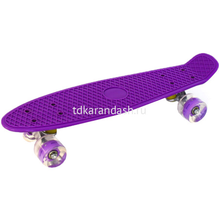 Скейтборд 55х15см, пластик, 4 колеса PU d=5,5см светятся, фиолетовый HB2243