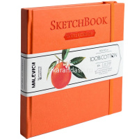 Скетчбук 14,5х14,5см 20л 300г/м2 акварельная бумага, 100% хлопок, на резинке, твер.обложка,оранжевый от магазина "Карандаш"