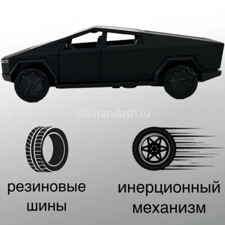 Машина "Tesla Cybertruck" черная, инерционная, металл 13,7см (свет, звук, открывающиеся двери) от магазина "Карандаш"