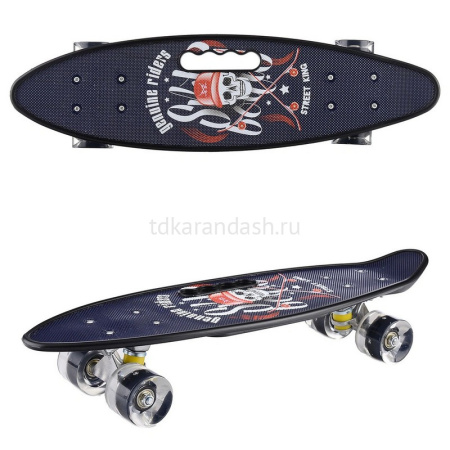 Скейтборд 60х17см, пластик, 4 колеса PU d=5,8см светятся, с ручкой U040865Y от магазина "Карандаш"