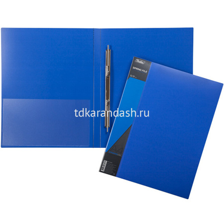 Папка с боковым пружинным скоросшивателем "Standard" А4 пластик 0,70мм с внут.карманом синяя 038487