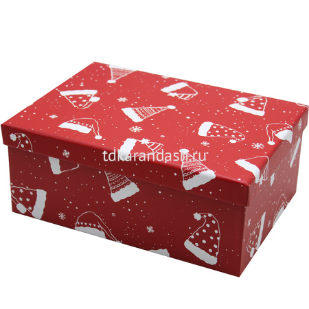 Коробка подарочная "Новогодние колпачки" 33х25,5х14,5см красная, картон SK2981