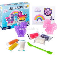 Набор д/лепки из теста 3 цвета 30гр. с блетками 3 цвета 50гр. "Единороги" (формочки, вкладыш, стек) от магазина "Карандаш"