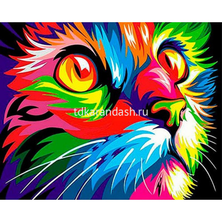 Алмазная мозаика 40х50см "Радужная кошка" полная выкладка KR 0141