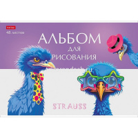 Альбом для рисования А4 48л "Модные страусы" на скобе, пластиковая обложка, 5 дизайнов 087326 от магазина "Карандаш"