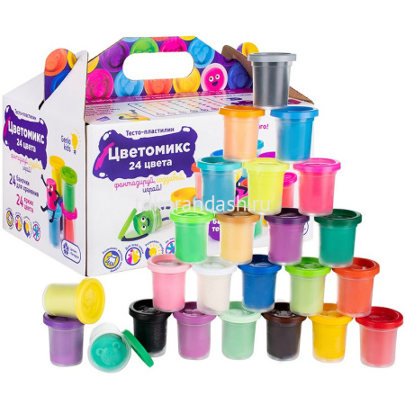 Набор д/лепки из теста 24 цвета 50гр. (тесто-пластилин, крышки-штампики) TA1097 от магазина "Карандаш"