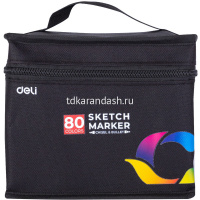Набор маркеров двусторонних 80 цв, толщина линии 1-7мм в текстильном чехле E70806-80 от магазина "Карандаш"