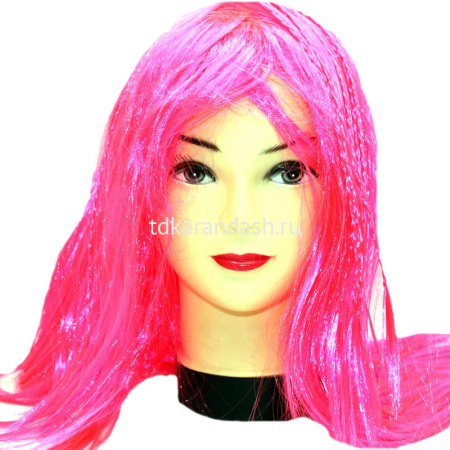Парик прямые волосы с косичкой 50см. розовый Y2332-15