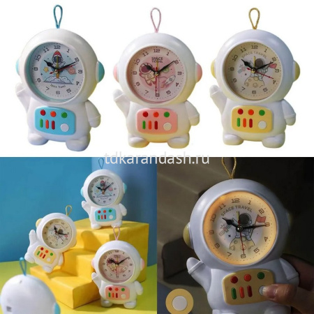 Будильник "Космонавт" 16х12,5см с подвеской, 3 цвета, пластик Y10376-24 от магазина "Карандаш"