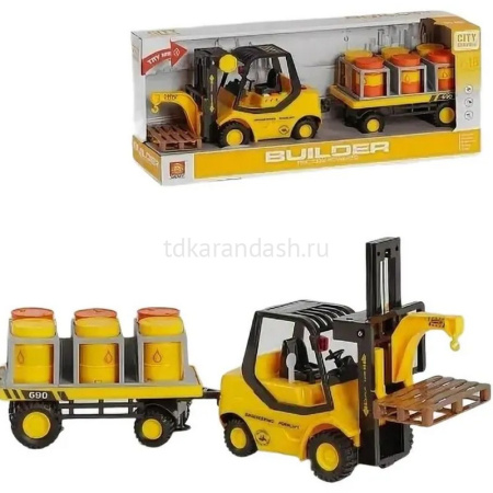 Погрузчик с прицепом, на батарейках, пластик 23х9.5х13,5см (свет, звук) WY690A-2 от магазина "Карандаш"