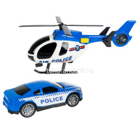 Трейлер "Автовоз. Полиция" инерционный, пластик 14x58x23см + вертолёт и машина (свет, звук) ВВ6154 от магазина "Карандаш"