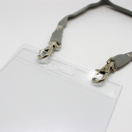 Бейдж 170х110мм вертикальный, с серым шнуром, 2 карабина, пвх прозрачный 3068.250-106 от магазина "Карандаш"