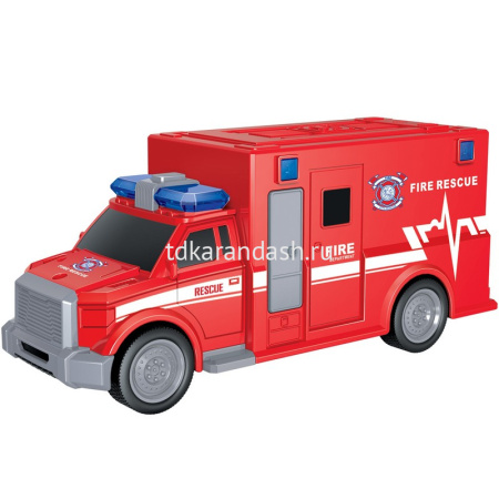 Машина "Пожарный фургон" на батарейках, пластик 19см (свет, звук) масштаб 1:20 HAC1608-145