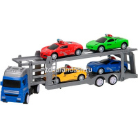 Трейлер "Полиция" пластик 30х5х6см (в комплекте 4 машинки 8см) LT355518 от магазина "Карандаш"