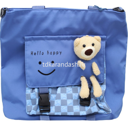 Сумка "Hello happy" 33х37см 1 отделение, 1 карман, текстиль, с игрушкой, синяя BX23200