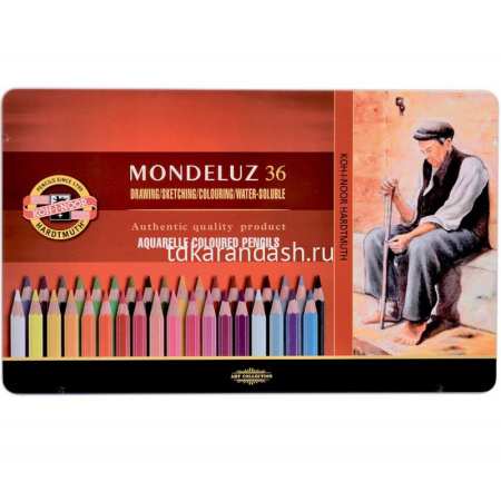 Карандаши акварельные 36 цветов "Mondeluz" шестигранные дерево, металл 3725/36