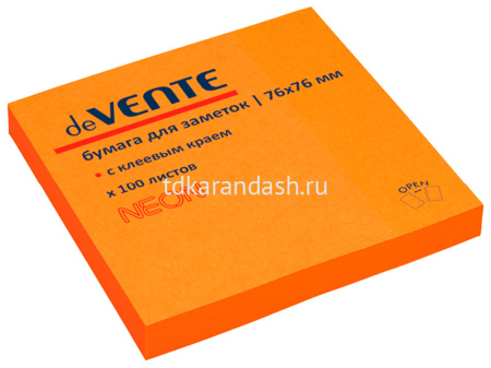 Клейкая бумага 75х75мм 100л неоновая оранжевая для заметок 2010332