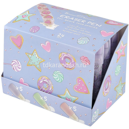 Ластик-карандаш "Сладкое настроение" 215х19мм со сменными насадками, 3 цвета копуса 42-0065 от магазина "Карандаш"