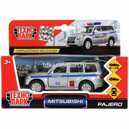 Машина "Mitsubishi Pajero. Полиция" серебро, инерционная, металл 12см (открывающиеся двери)