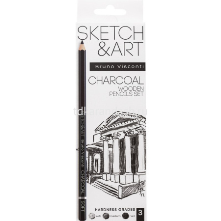 Карандаши угольные 6шт "Sketch&Art" (мягкий, средний, твердый) картон 25-002