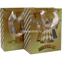Пакет подарочный "С Днем рождения" золото 18х23х10см 4 вида 11557-24 от магазина "Карандаш"