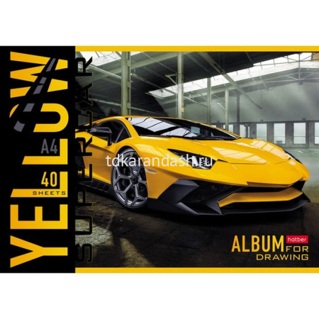 Альбом для рисования А4 40л "YELLOWsupercar" на скобе, 5 дизайнов 40А4В/066771