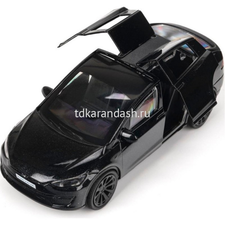 Машина "Tesla Model X Plaid" черная, инерционная, металл 12см (открывающиеся двери) MODELX-12-BK-WOD от магазина "Карандаш"
