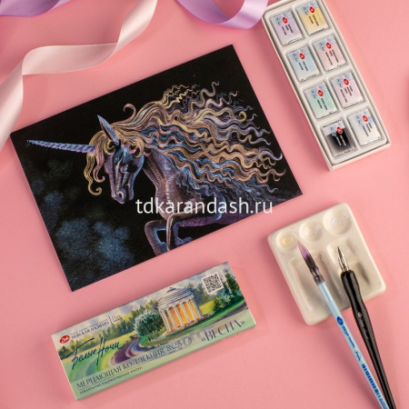 Краски акварельные мерцающие 8 цветов "Весна" 2,5мл кюветы, в картонной упаковке 19412567 от магазина "Карандаш"