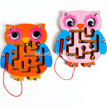 Игра лабиринт с магнитом "Сова" 14х15см 6 видов, дерево Y4499-16 от магазина "Карандаш"