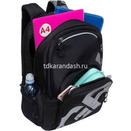 Рюкзак 32х42х22см, 1100гр, 2 отделения, 4 кармана, черный/серый светоотражающий RU-423-14/6 от магазина "Карандаш"