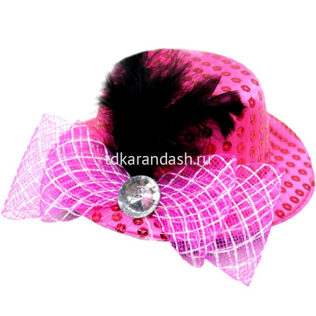 Шляпа 13см с перьями и вуалью, розовая Y2478-15