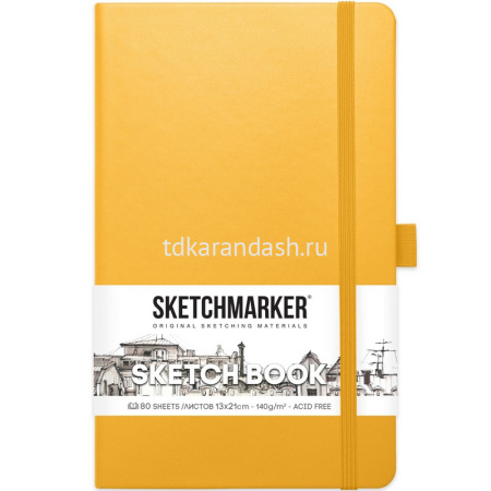 Скетчбук 13х21см 80л 140г/м2 "Sketchmarker" на резинке, твердая обложка, оранжевый 2314403SM