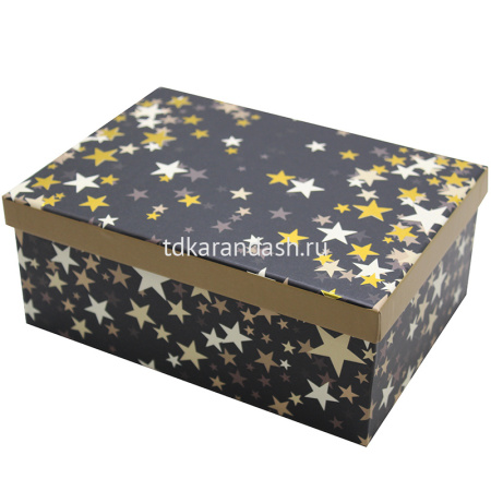 Коробка подарочная "Золотые звезды" 35х27х15,5см черная, картон SK2973