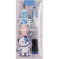Ручка перьевая "Kawaii animals" 0,38мм синяя + 2 картриджа, круглый корпус, резиновый грип 20-0386 от магазина "Карандаш"